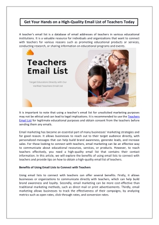 Get Your Hands on a High-Quality Email List of Teachers Today