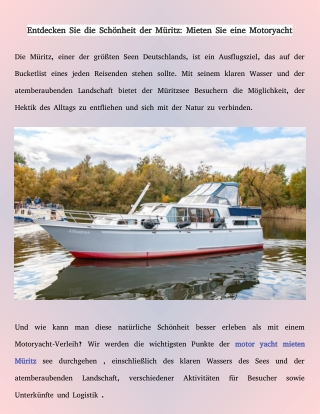 Entdecken Sie die Schönheit der Müritz: Mieten Sie eine Motoryacht