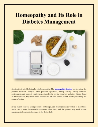 Homeopathy and Its Role in Diabetes Management