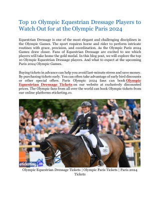 Top 10 Olympic Equestrian Dressage Players to Watch Out for at the Olympic Paris 2024