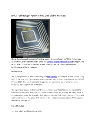 RFID Technology, Applications, and Global Markets