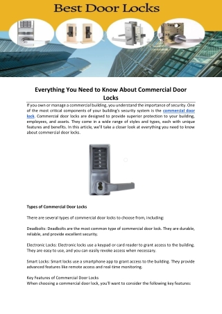 Everything You Need to Know About Commercial Door Locks