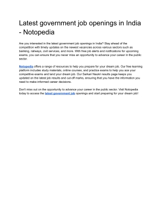 Latest government job openings in India - Notopedia