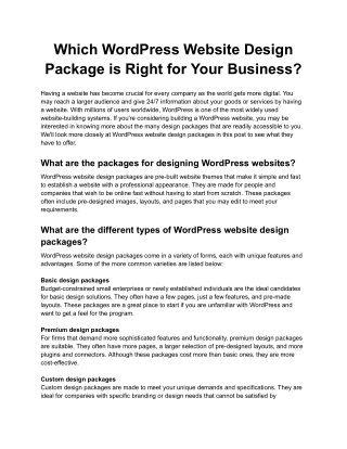 Which WordPress Website Design Package is Right for Your Business