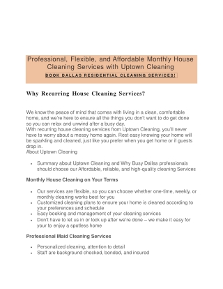 Recurring Maid Services in Uptown Dallas - Monthly & Weekly House Cleaning