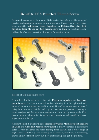 Benefits Of A Knurled Thumb Screw