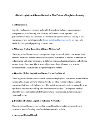 Global Logistics Alliance Networks_ The Future of Logistics Industry