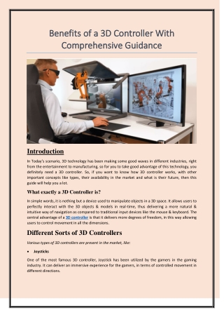Benefits of a 3D Controller With Comprehensive Guidance