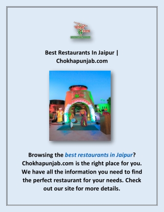 Best Restaurants In Jaipur | Chokhapunjab.com