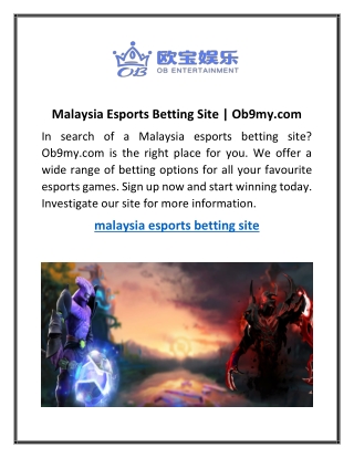 Malaysia Esports Betting Site  Ob9my.com