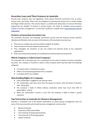 Securities Laws and Their Features in Australia