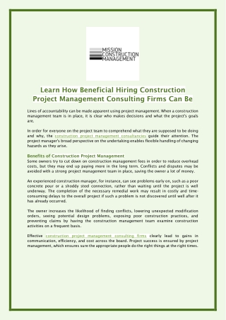 Learn How Beneficial Hiring Construction Project Management Consulting Firms Can Be