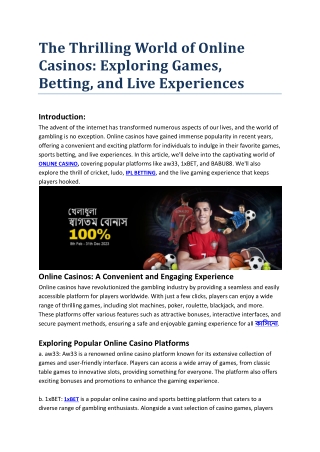 The Thrilling World of Online Casinos -  Exploring Games, Betting, and Live Experiences