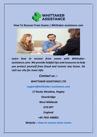 How To Recover From Scams  Whittaker assistance com