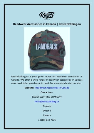 Headwear Accessories in Canada  Resistclothing.ca