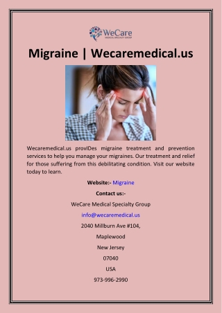 Migraine  Wecaremedical.us