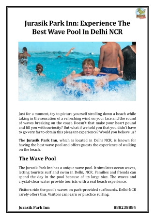 Jurasik Park Inn Experience The Best Wave Pool In Delhi NCR