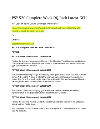 PSY 520 Complete Week DQ Pack Latest-GCU