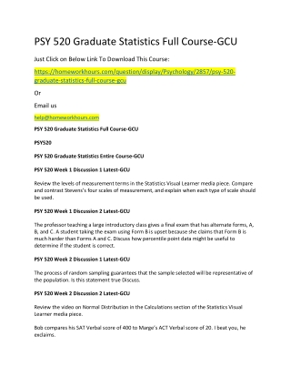 PSY 520 Graduate Statistics Full Course-GCU