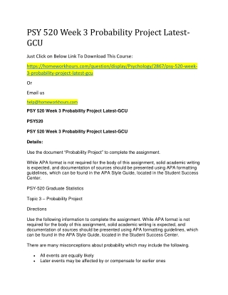 PSY 520 Week 3 Probability Project Latest-GCU