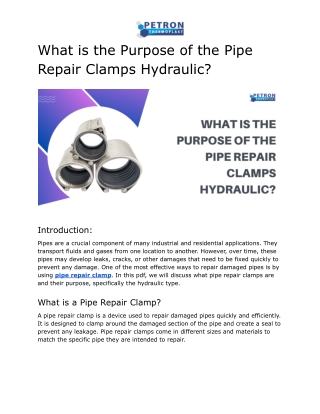 What is the Purpose of the Pipe Repair Clamps Hydraulic?