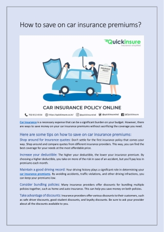 How to save on car insurance premiums