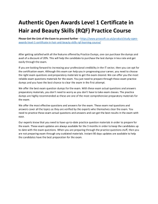 Authentic Open Awards Level 1 Certificate in Hair and Beauty Skills (RQF) Practi