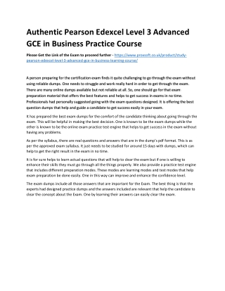 Authentic Pearson Edexcel Level 3 Advanced GCE in Business Practice Course