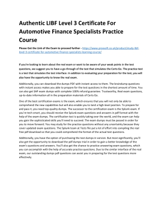 Authentic LIBF Level 3 Certificate For Automotive Finance Specialists Practice C