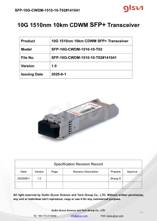 10G 1510nm 10km CDWM SFP  Transceiver