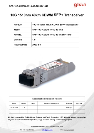 10G 1510nm 40km CDWM SFP  Transceiver