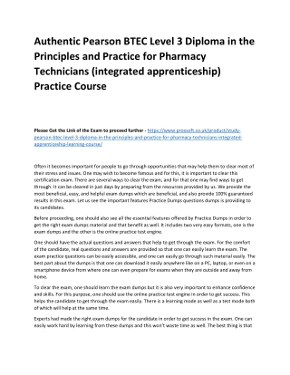 Authentic Pearson BTEC Level 3 Diploma in the Principles and Practice for Pharma