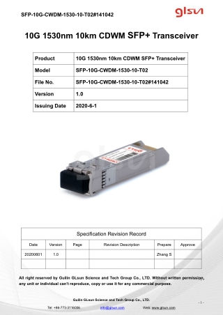 10G 1530nm 10km CDWM SFP  Transceiver