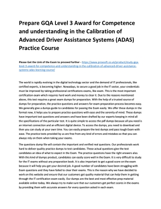 Prepare GQA Level 3 Award for Competence and understanding in the Calibration of