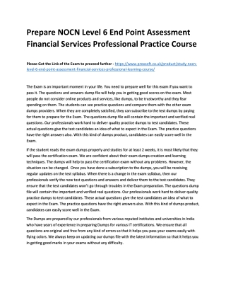 Prepare NOCN Level 6 End Point Assessment Financial Services Professional Practi