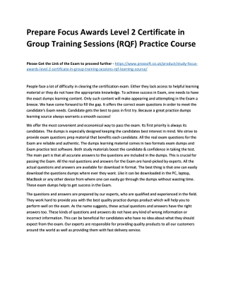 Prepare Focus Awards Level 2 Certificate in Group Training Sessions (RQF) Practi
