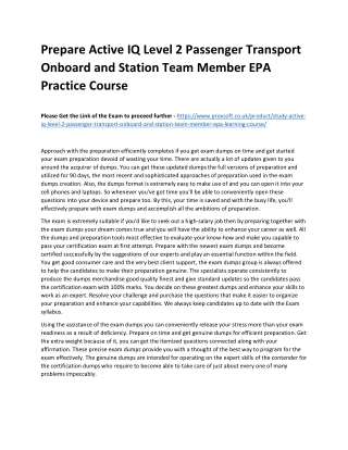 Prepare Active IQ Level 2 Passenger Transport Onboard and Station Team Member EP
