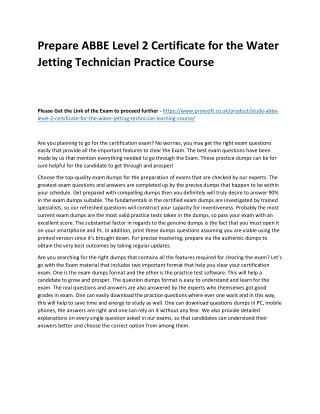 Prepare ABBE Level 2 Certificate for the Water Jetting Technician Practice Cours