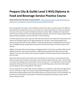 Prepare City & Guilds Level 2 NVQ Diploma in Food and Beverage Service Practice