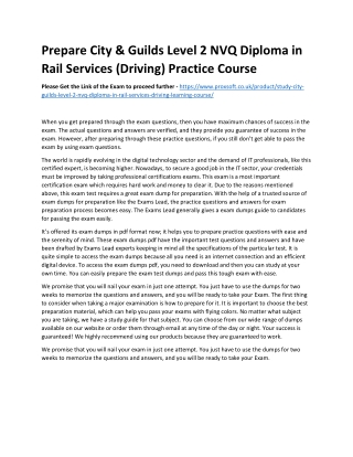 Prepare City & Guilds Level 2 NVQ Diploma in Rail Services (Driving) Practice Co