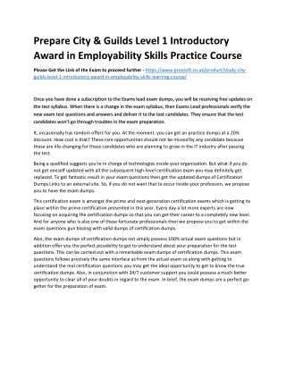 Prepare City & Guilds Level 1 Introductory Award in Employability Skills Practic