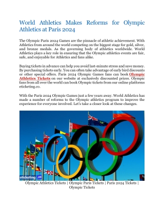 World Athletics Makes Reforms for Olympic Athletics at Paris 2024