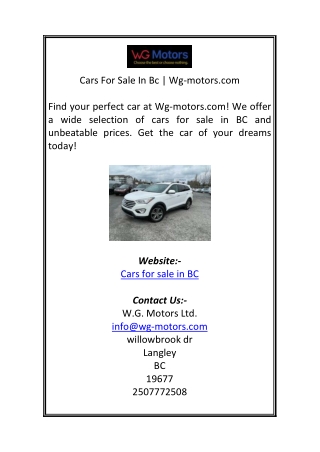 Cars For Sale In Bc  Wg motors com