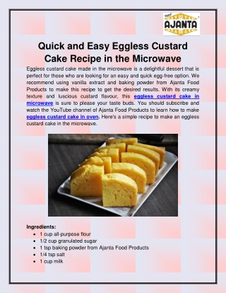 Eggless custard cake in microwave