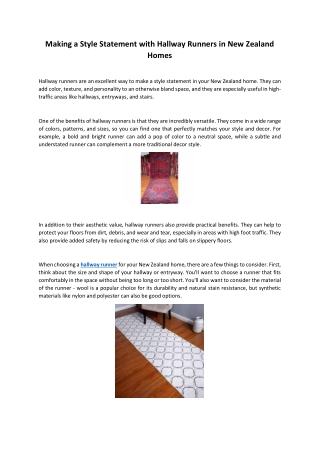 Making a Style Statement with Hallway Runners in New Zealand Homes
