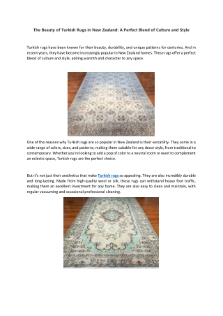 The Beauty of Turkish Rugs in New Zealand