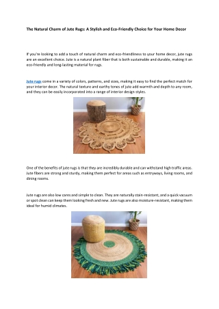 The Natural Charm of Jute Rugs A Stylish and Eco-Friendly Choice for Your Home Decor