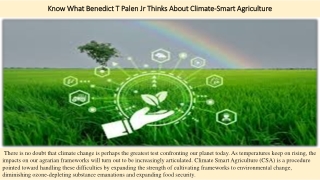 Know What Benedict T Palen Jr Thinks About Climate-Smart Agriculture