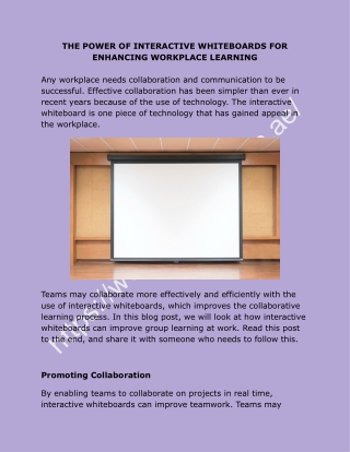 THE POWER OF INTERACTIVE WHITEBOARDS FOR ENHANCING WORKPLACE LEARNING