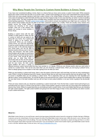 Why Many People Are Turning to Custom Home Builders in Emory Texas